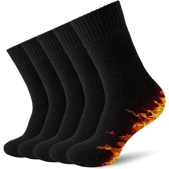 5 Pairs Wool Socks Men Thick Thermal Winter Men Warm Hiking Soft Cozy Boot BLACK - Picture 1 of 7